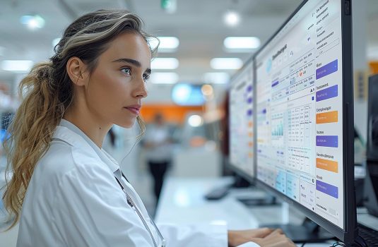 EMR Workflow Analyst infront of pc